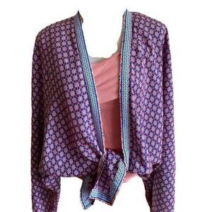 Sim & Sam Kimono Jacket - S blue /pink , gathered back , open front , ra…